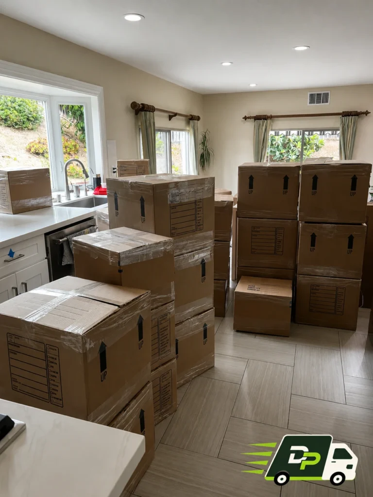 Full service moving company packing boxes for a residential move in Orange County